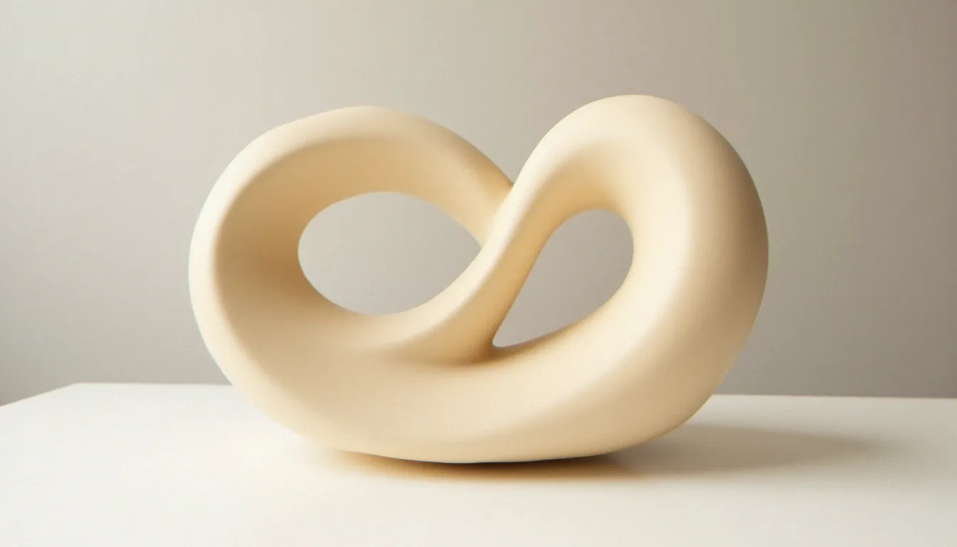 Représentation abstraite et symbolique du 69, position sexuelle, à travers deux formes sculpturales entrelacées en composition symétrique