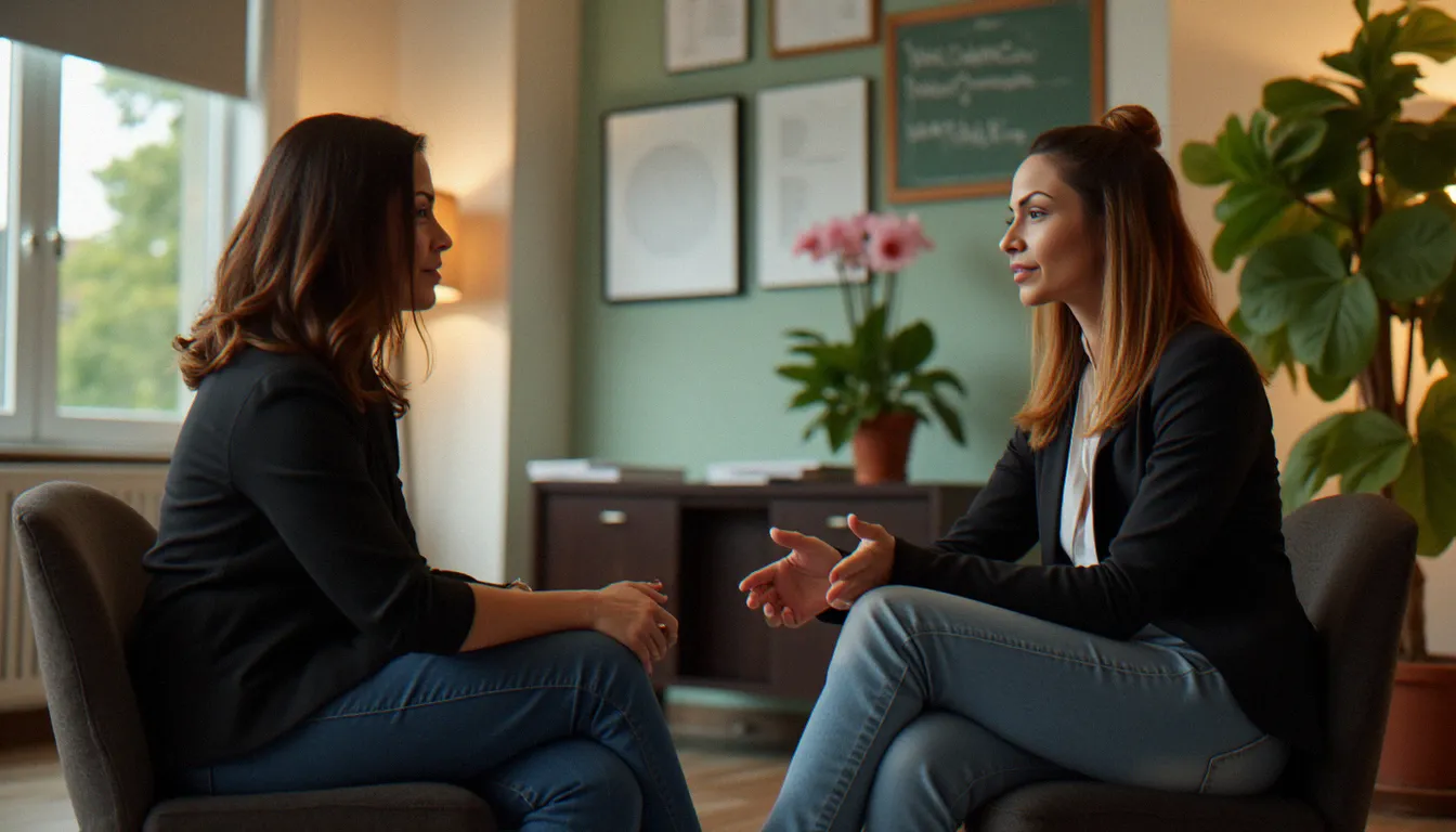 Séance de consultation psychologique entre deux personnes, illustrant la distinction clinique entre asexualité et trouble du désir