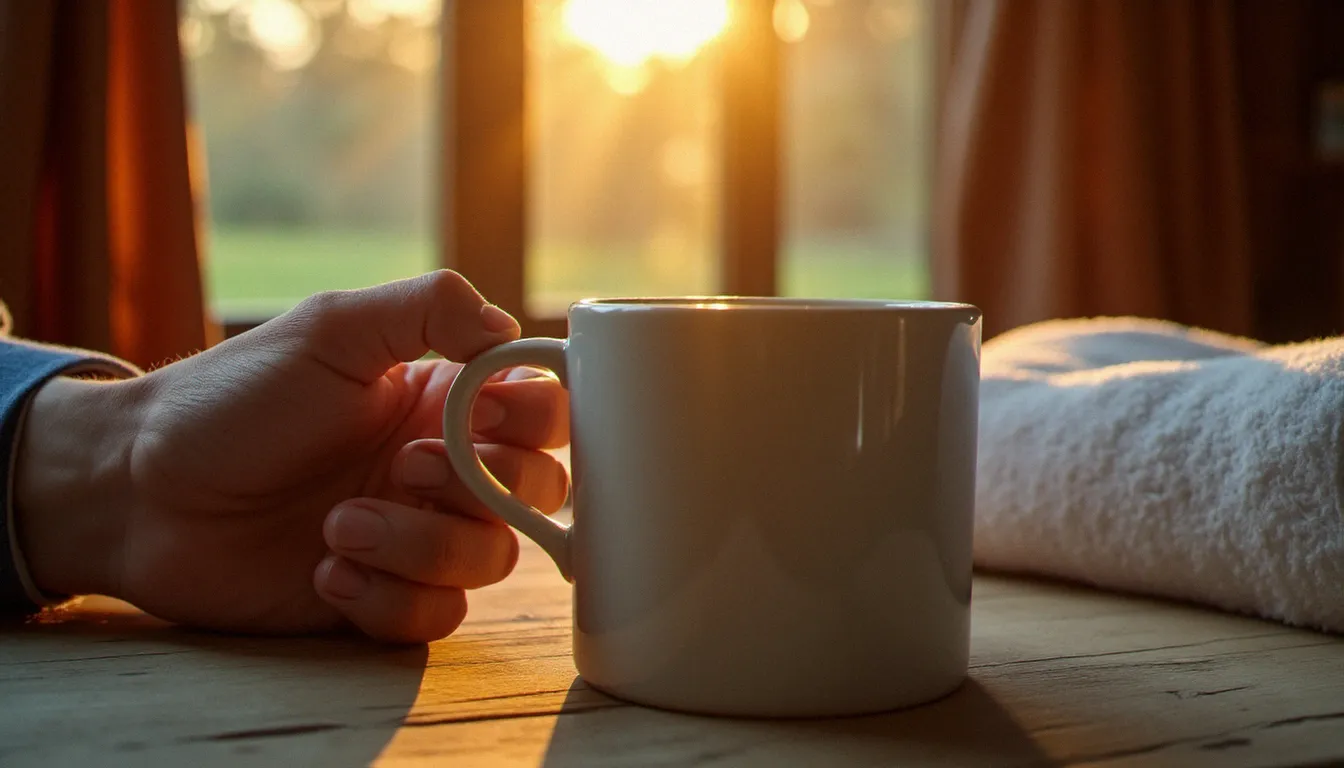 Moment d'aftercare après une rencontre dominante, symbolisé par une boisson chaude et une atmosphère apaisante