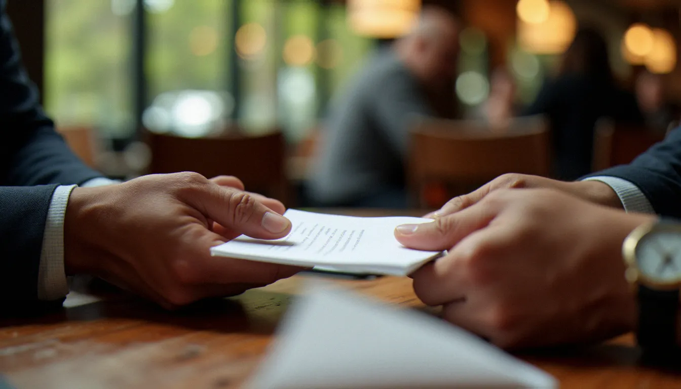 Deux mains s'échangeant discrètement un message dans un café, symbolisant la confiance et le consentement dans une relation BDSM