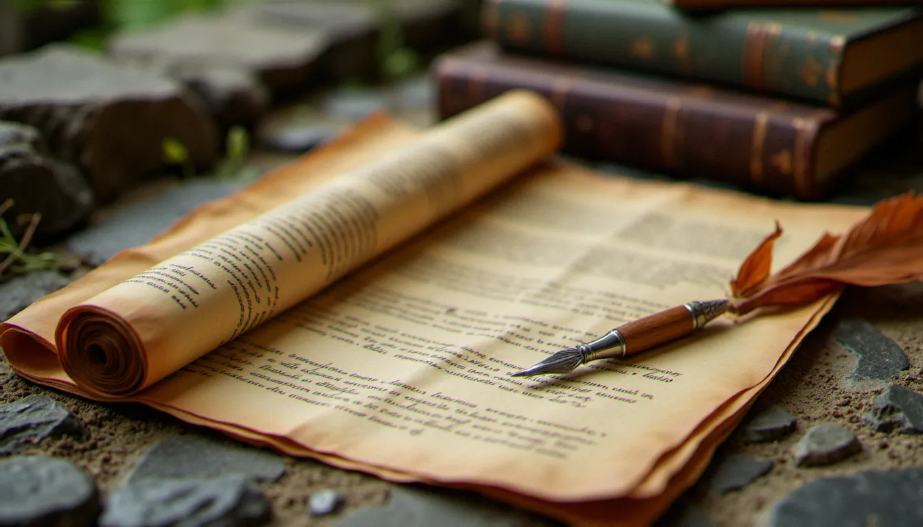 Manuscrits anciens et parchemins évoquant les traces historiques des dynamiques de pouvoir dans l'Antiquité