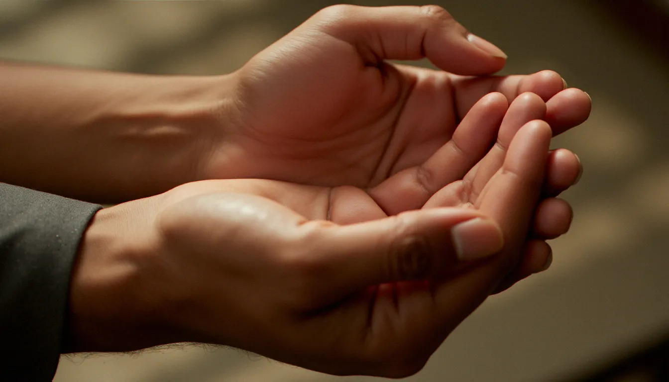 Geste symbolique de confiance entre deux mains, illustrant l'abandon consenti au cœur de la relation soumission et domination
