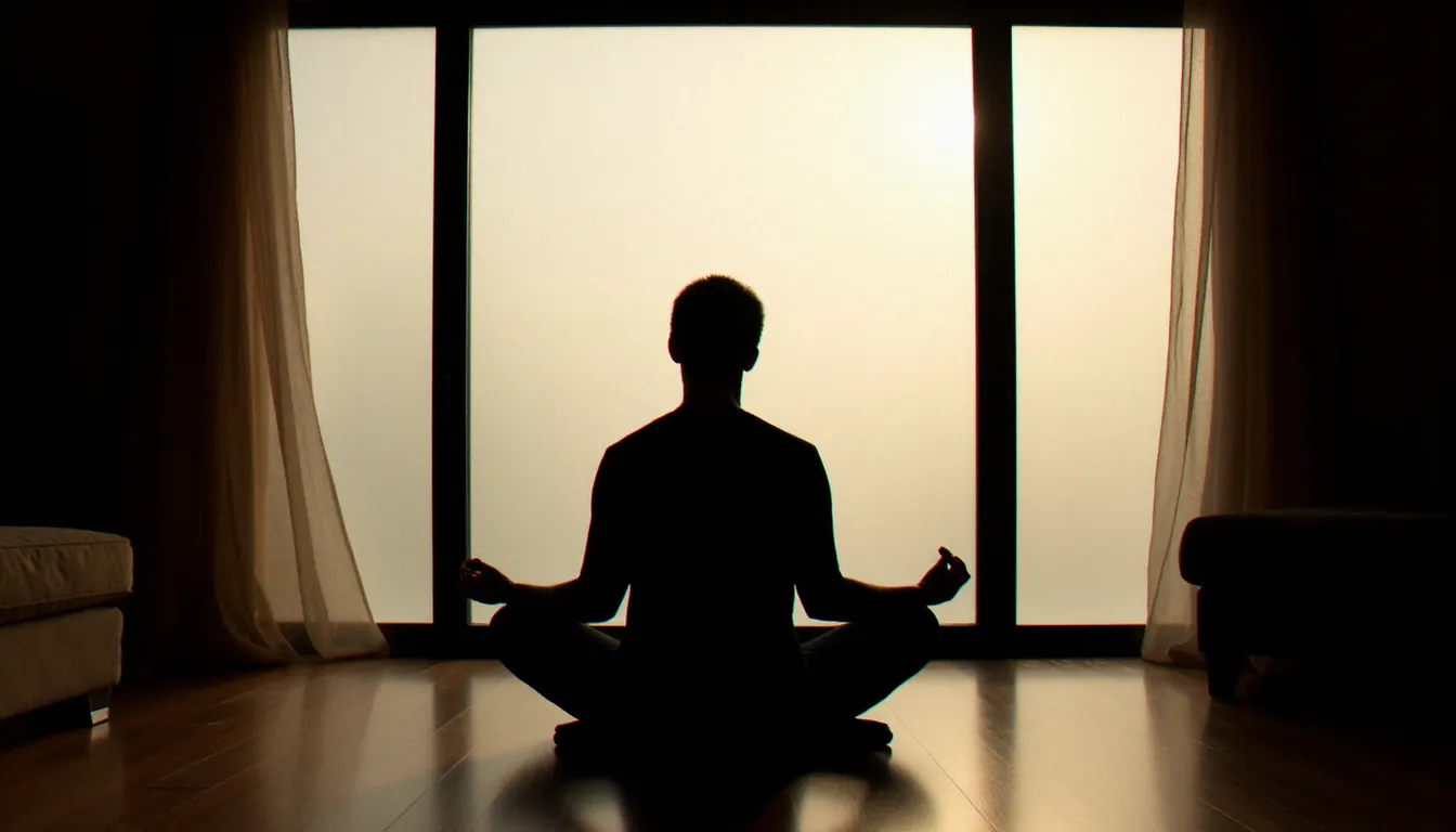Silhouette en posture méditative dans une pièce calme, évoquant les états modifiés de conscience liés à la psychologie du pouvoir consenti