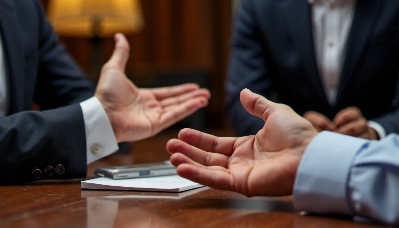 Deux mains posées sur une table évoquant la négociation et la confiance entre une dominatrice et son sujet soumis