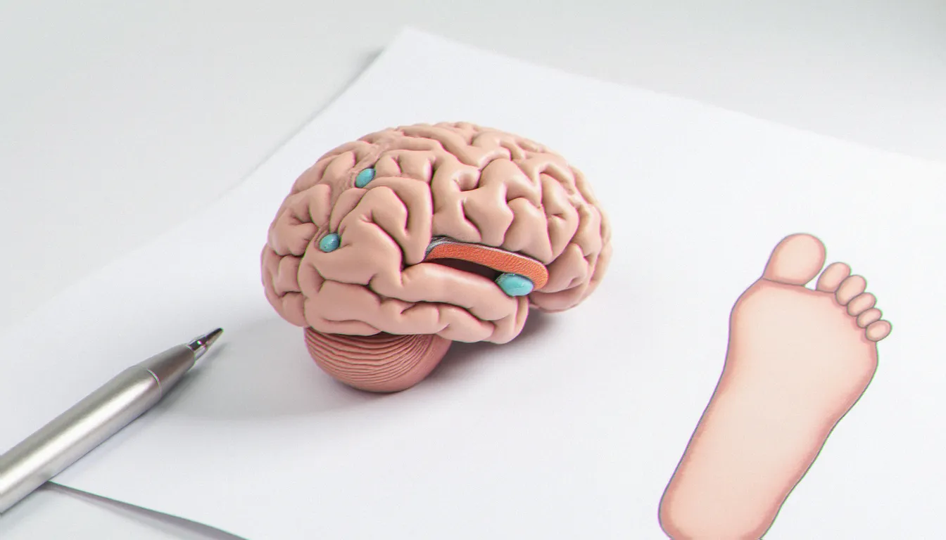 Représentation schématique du cortex somatosensoriel avec mise en évidence des zones dédiées au pied, dans un contexte éducatif lié à la neurologie du fétichisme