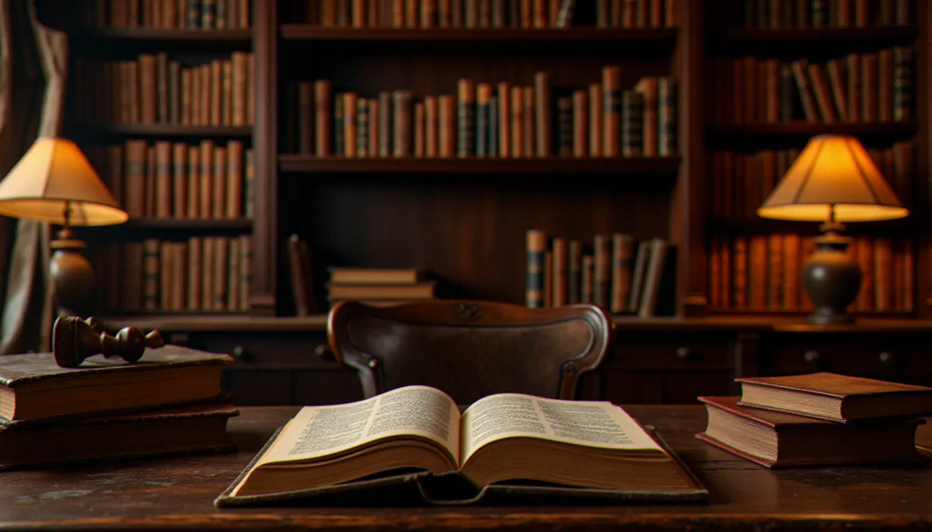 Bibliothèque française ancienne avec livres reliés en cuir, illustrant l'histoire culturelle du BDSM en France