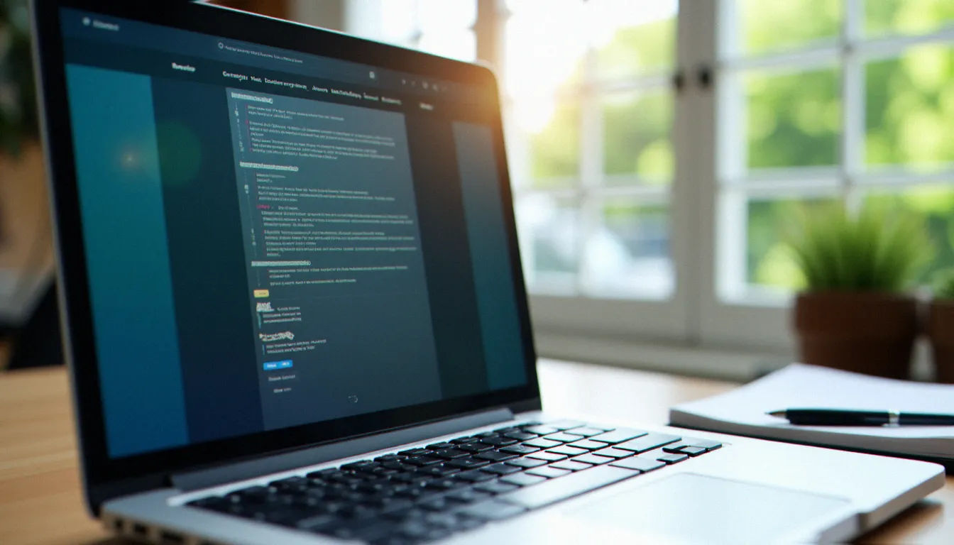 Ordinateur portable affichant une interface de profil floue, illustrant la navigation sur une plateforme de rencontre spécialisée