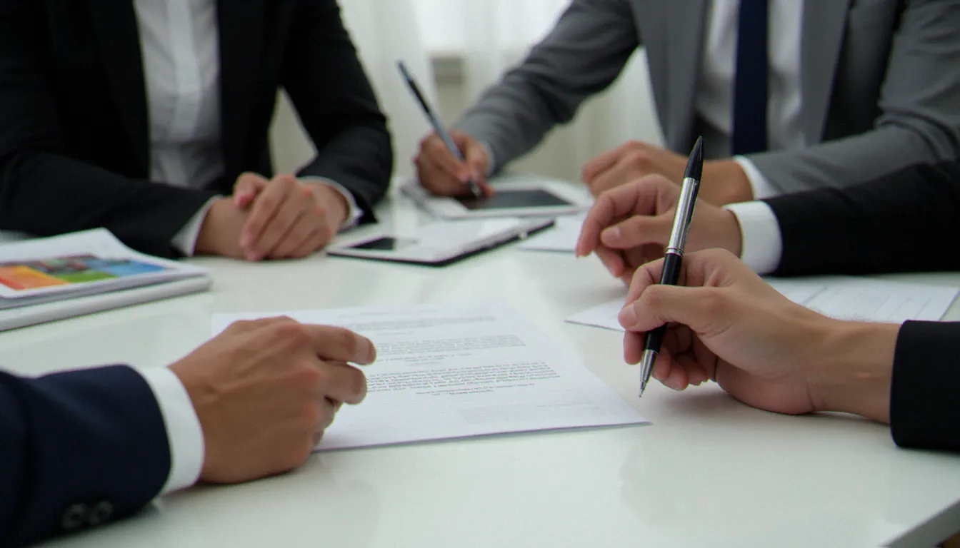 Deux mains posées sur une table lors d'un entretien professionnel, illustrant le cadre de confiance et de consentement d'un accompagnement soumis