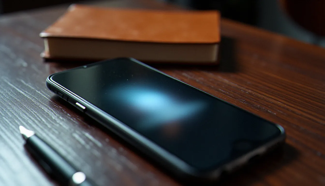 Téléphone et journal posés sur un bureau, évoquant les échanges à distance entre une femme dominatrice et son sujet via des plateformes numériques