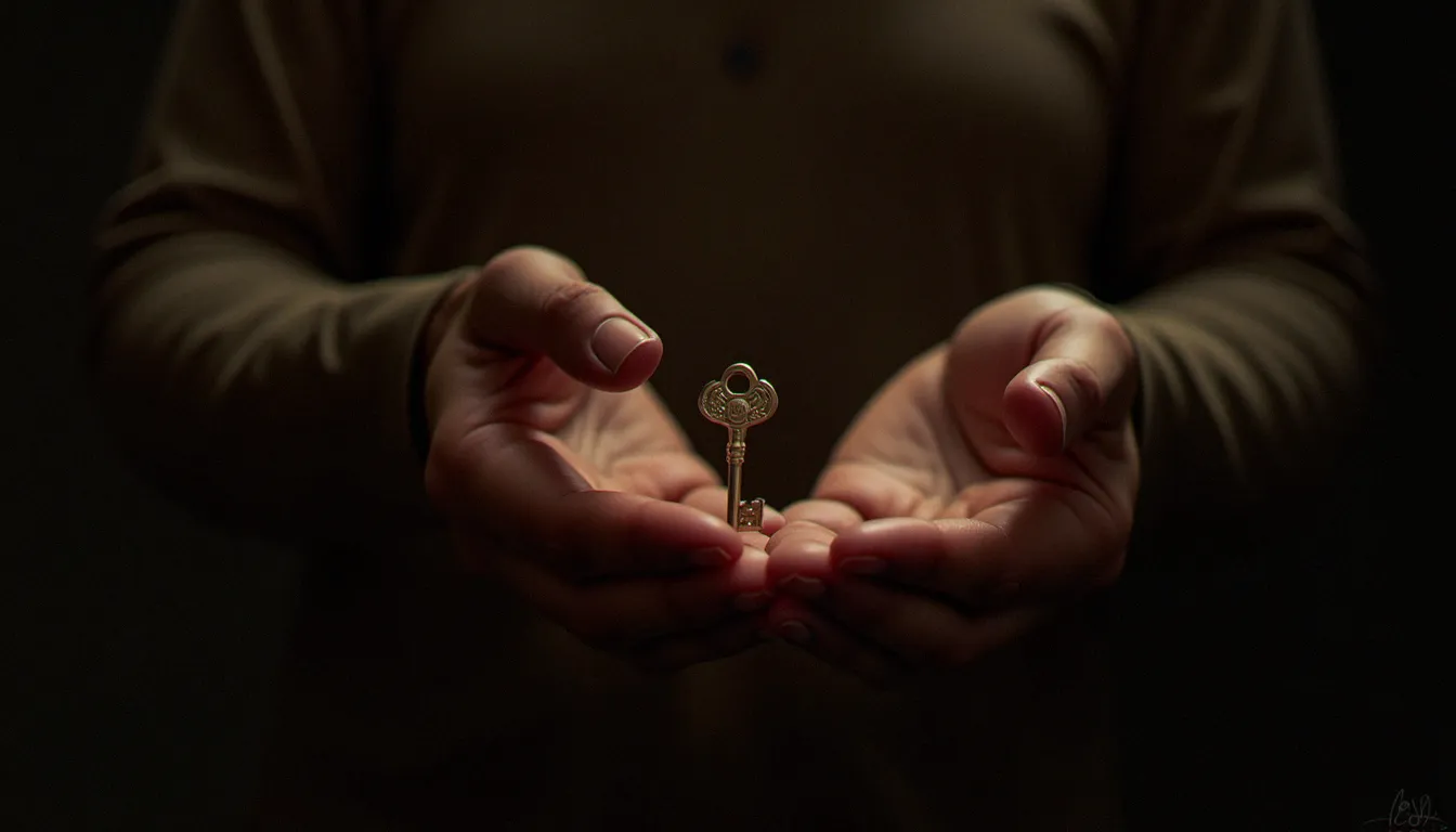 Échange d'une clé entre mains dans un cadre intime et discret, symbolisant la confiance.