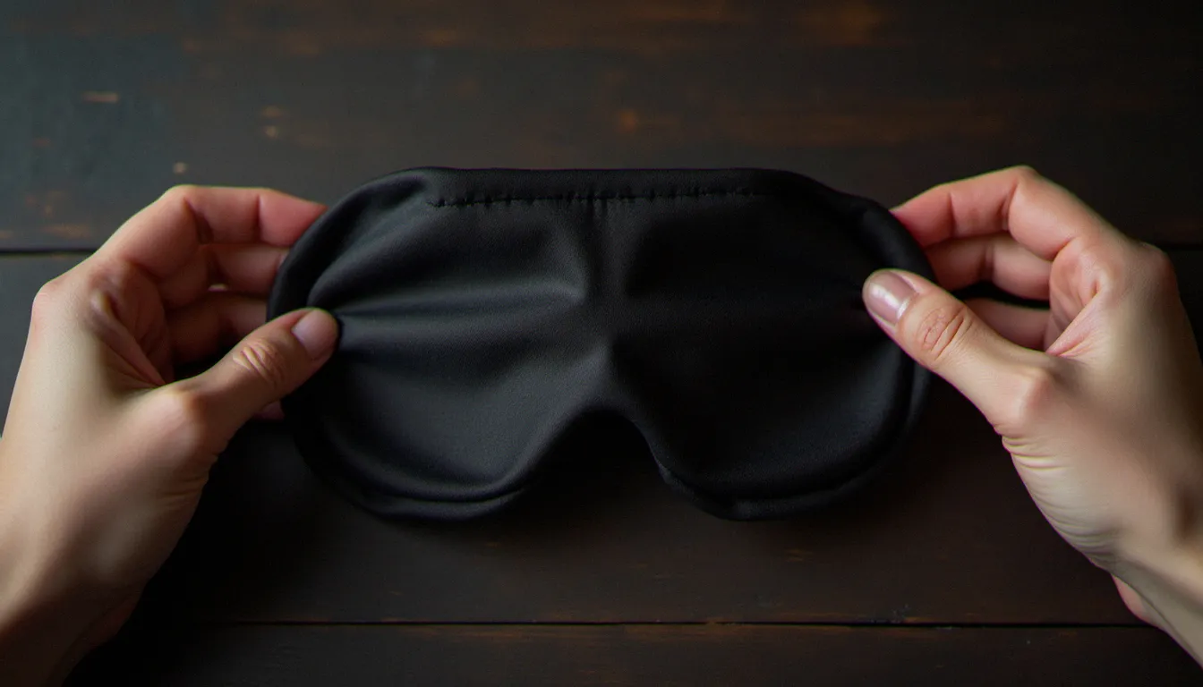 Bande de soie noire sur surface en bois, accessoire de domination psychologique