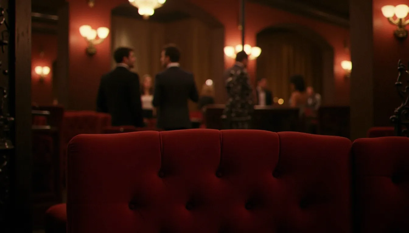 Interior élégant d'un club bdsm lyonnais avec éclairage tamisé et ambiance raffinée