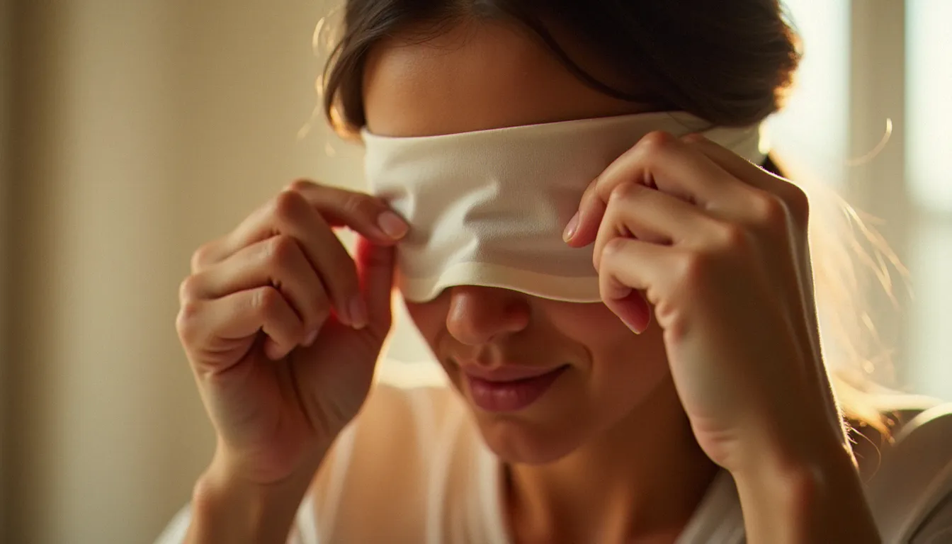 Mains tenant un bandeau en soie, préparation d'une rencontre fetish